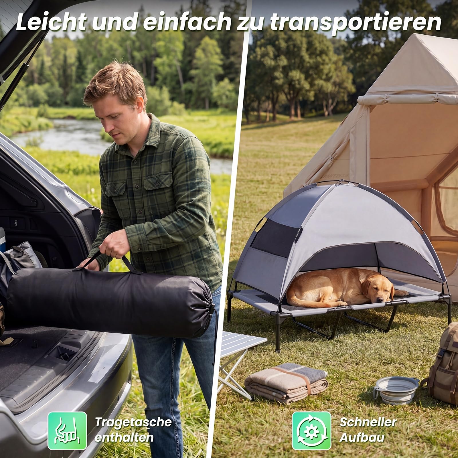COSTWAY Hundebett mit Baldachin, Hundeliege Garten, Haustier Liegeplatz draußen, Hundesofa Schlafplatz Outdoor, Haustierbett Hund, Katzenliege Katzenbett (122,5 x 91 x 95 cm)