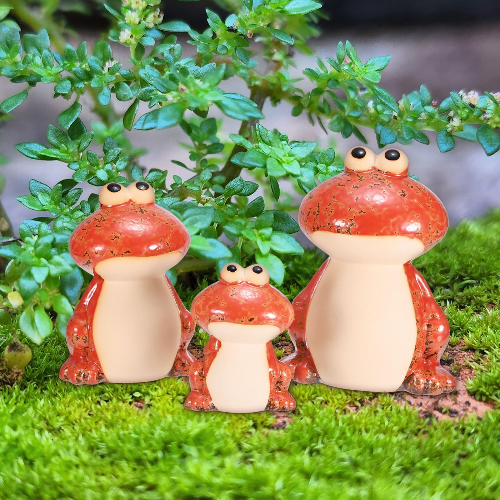 M METERXITY Set of 3 Frog Decor Funny Ceramic for Outdoor Garden, Red
