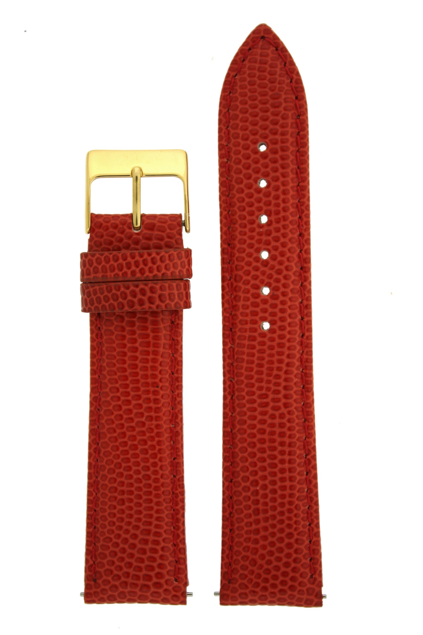 Tech Swiss 12mm Watch Band Genuine Leather Lizard Grain Red Quick Release Built-in Pins Gold-Tone Buckle