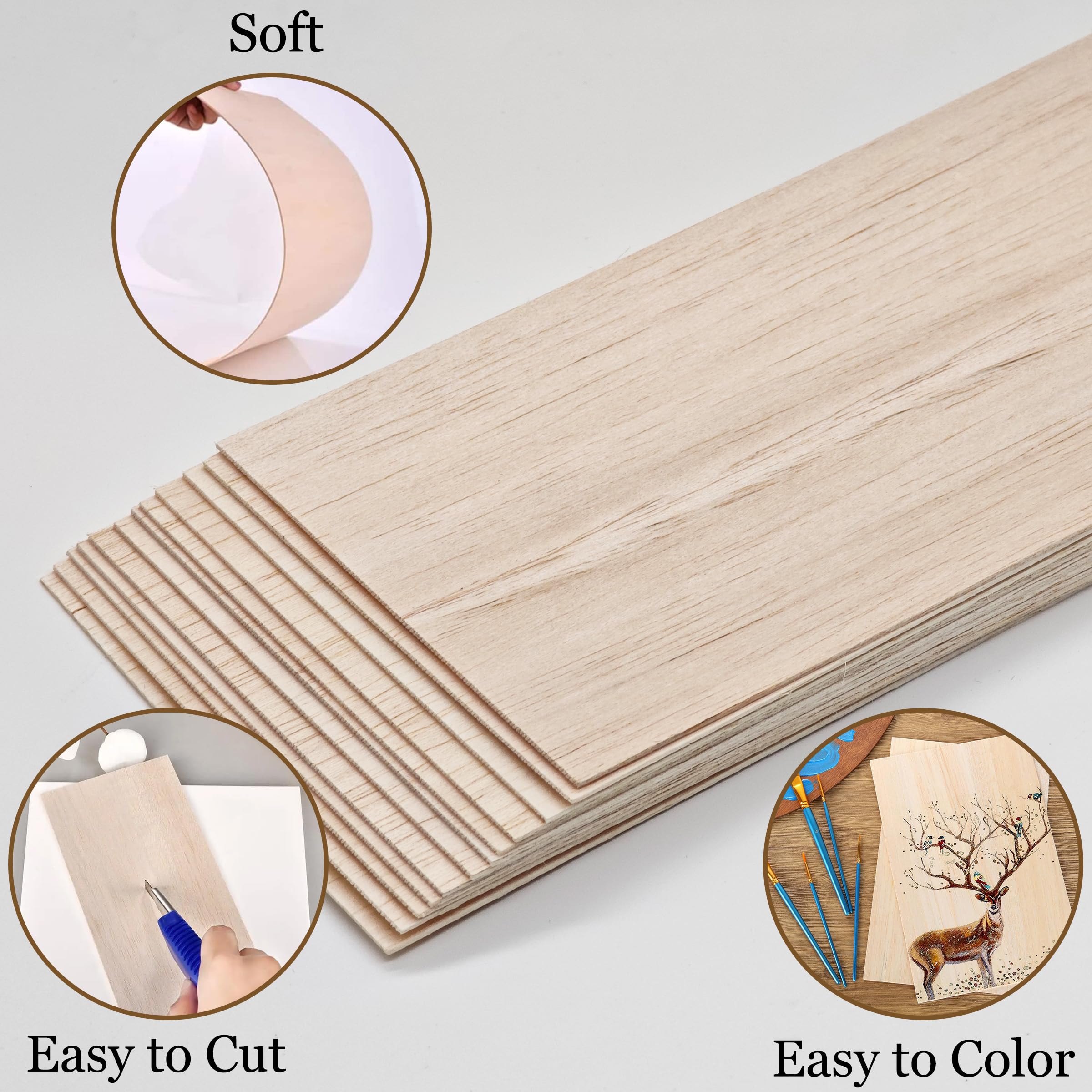 12 Pack Balsa Wood Sheets, 200x100x1mm Balsa Wood Thin, BalsaWood Board for Home Decoration Arts, DIY Crafts Projects - Image 4