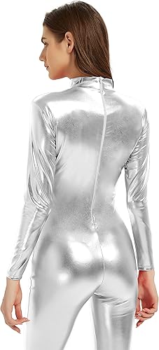 Miniatura 5 de Speerise - Unitardo, catsuit de manga larga para mujer, color metálico brillante