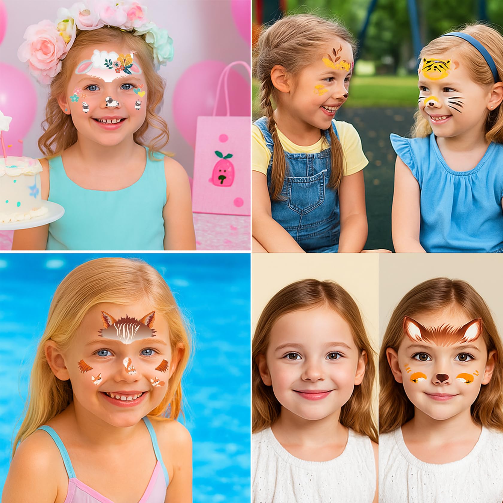 24 Sheets Animal Floral Face Glitter Tattoos Set - Image 3