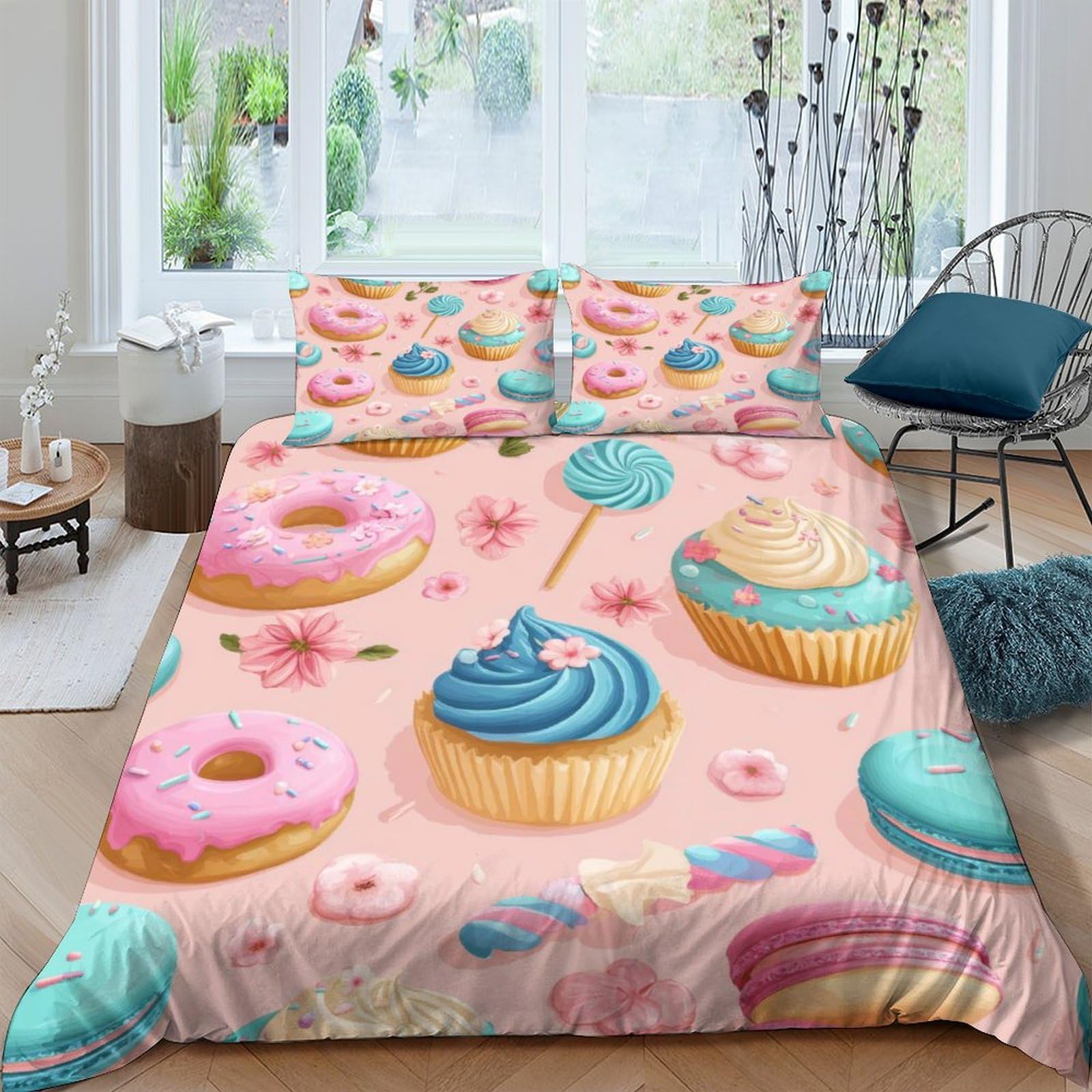 Ctjqhvkz Style-10 3D Printed Sweet Dessert Fitted Sheet Microfiber Soft Pastel Cupcake Donut Bed Cover For Bedroom Dorm Mattress Decor Single（135X200cm）