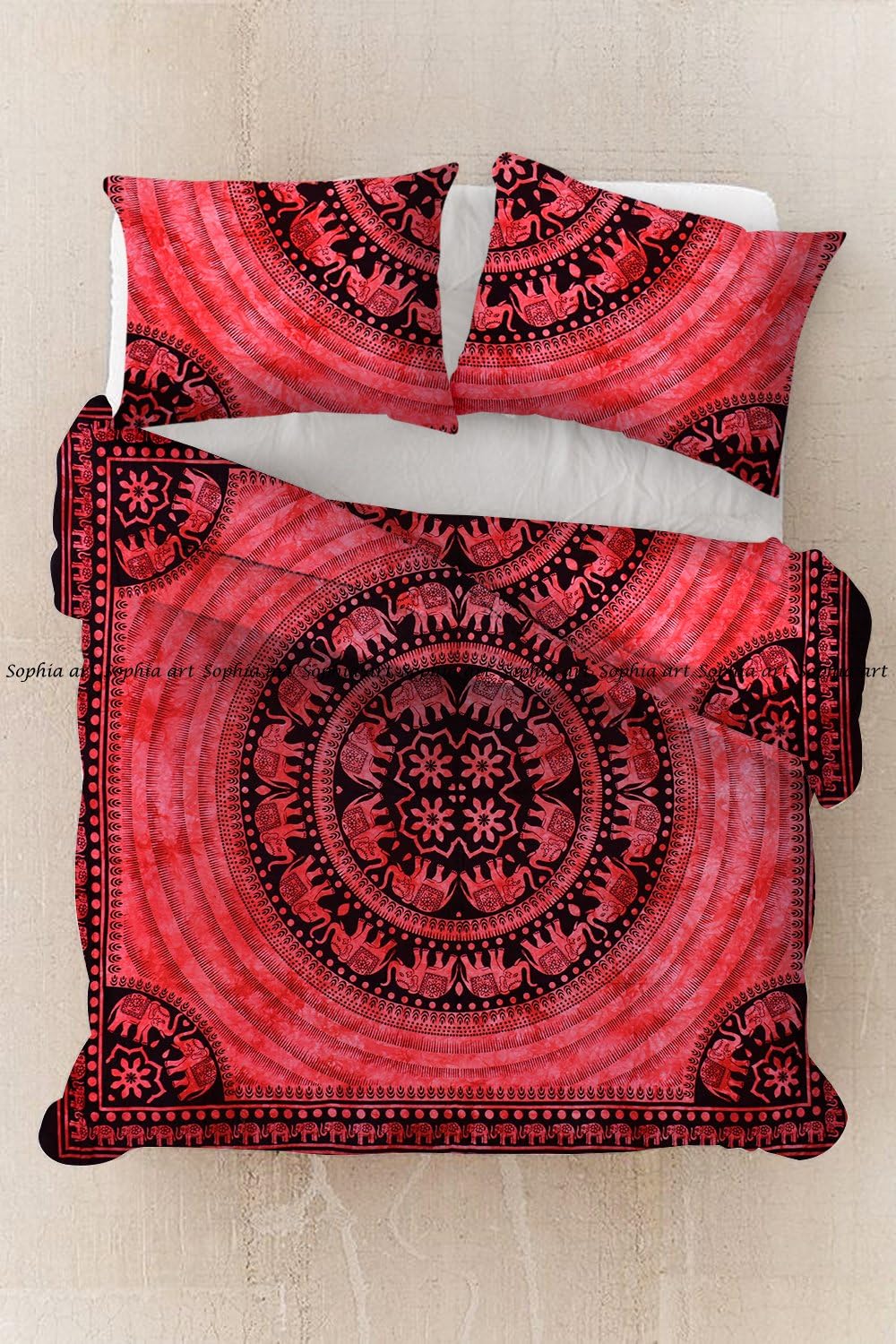SophiaArt Exclusive Red Tye Dye Elephant Ethnic Duvet