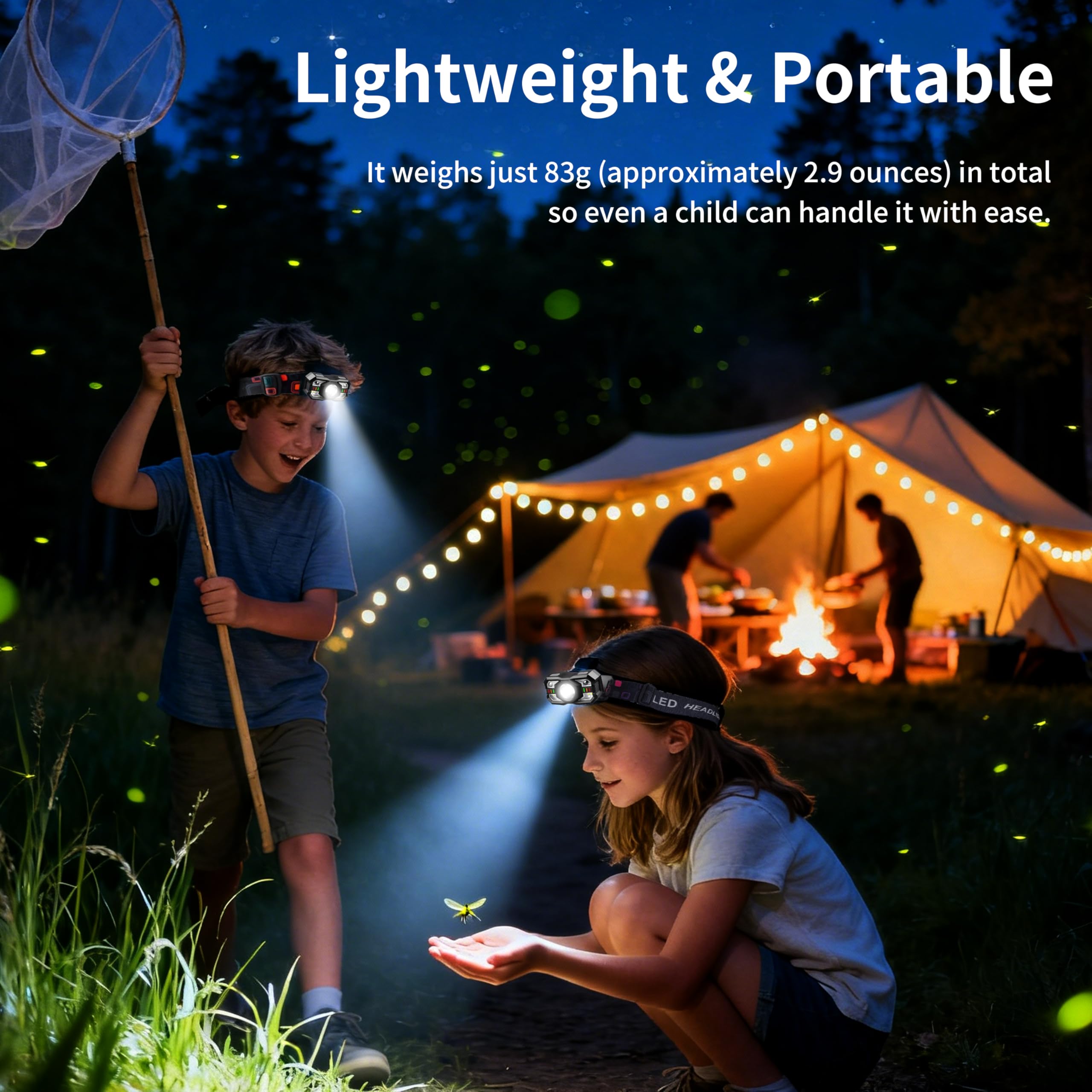 Smart Sensing Stirnlampe – 10 W LED-Scheinwerfer mit Wellensteuerung, COB-Zusatzlicht, rotes Warnlicht, Typ-C-Schnellladung, 15 Stunden Laufzeit für Camping/Angeln/Bergbau (tggyd001)