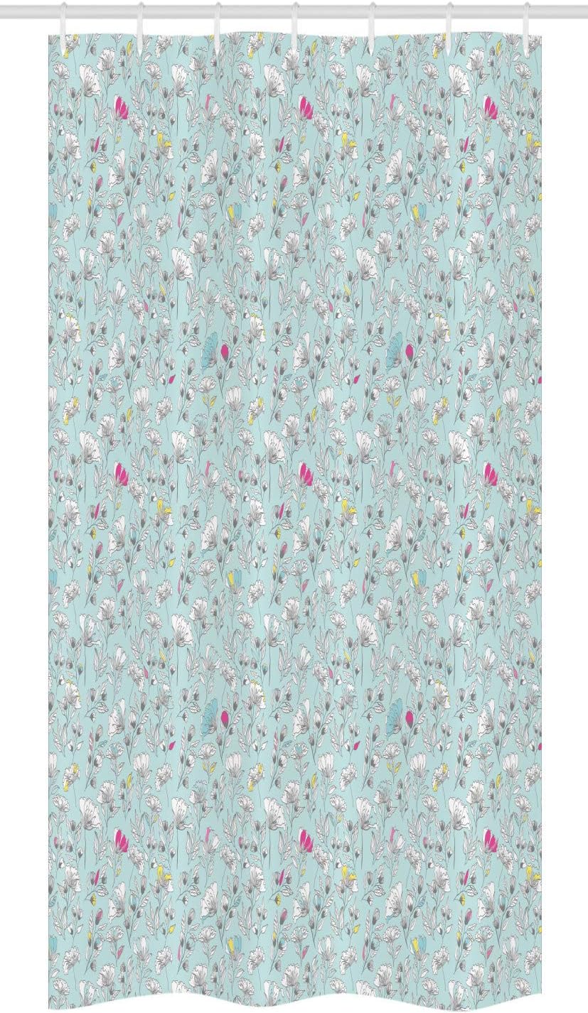 Lunarable Floral Stall Shower Curtain, Jumble Design Vintage Inspired Spring Pattern of Delicate Flowers Print, Fabric Bathroom Decor Set with Hooks, 36" W x 72" L, Pale Blue Multicolor