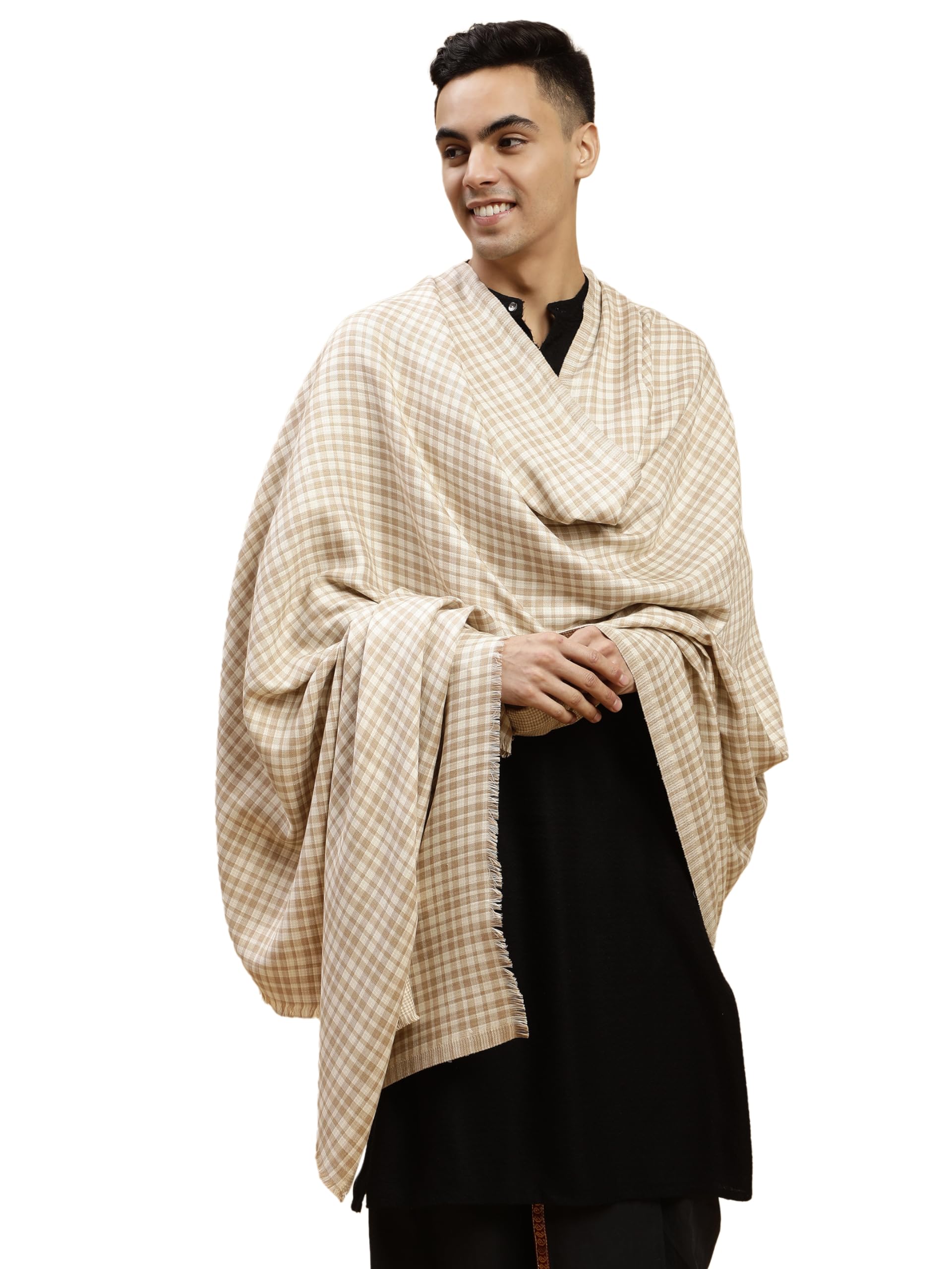 Double Sided/Reversible Woolen Check Shawl/Dushala for Winters, Full Big Size Lohi for Gents (50 x 100 Inches)-image-18