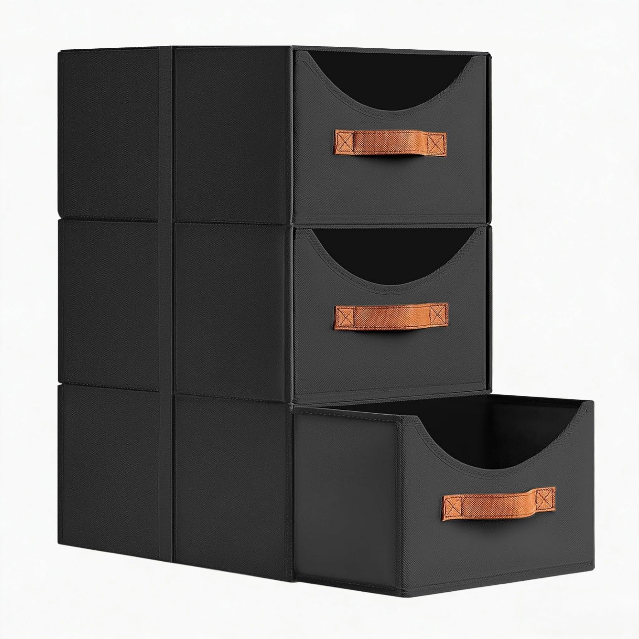 Homsorout Wardrobe Storage Organiser - Foldable Stackable Storage Drawers Box, Fabric Storage Baskets for Clothes Organization, Shelves, Bedroom, Living Room, Black, 14 Inch. - 3 Pack