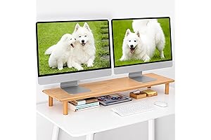 Bamboo Monitor Stand for 2 Monitors: Dual Monitor Riser with Underneath Storage for Desk Accessories