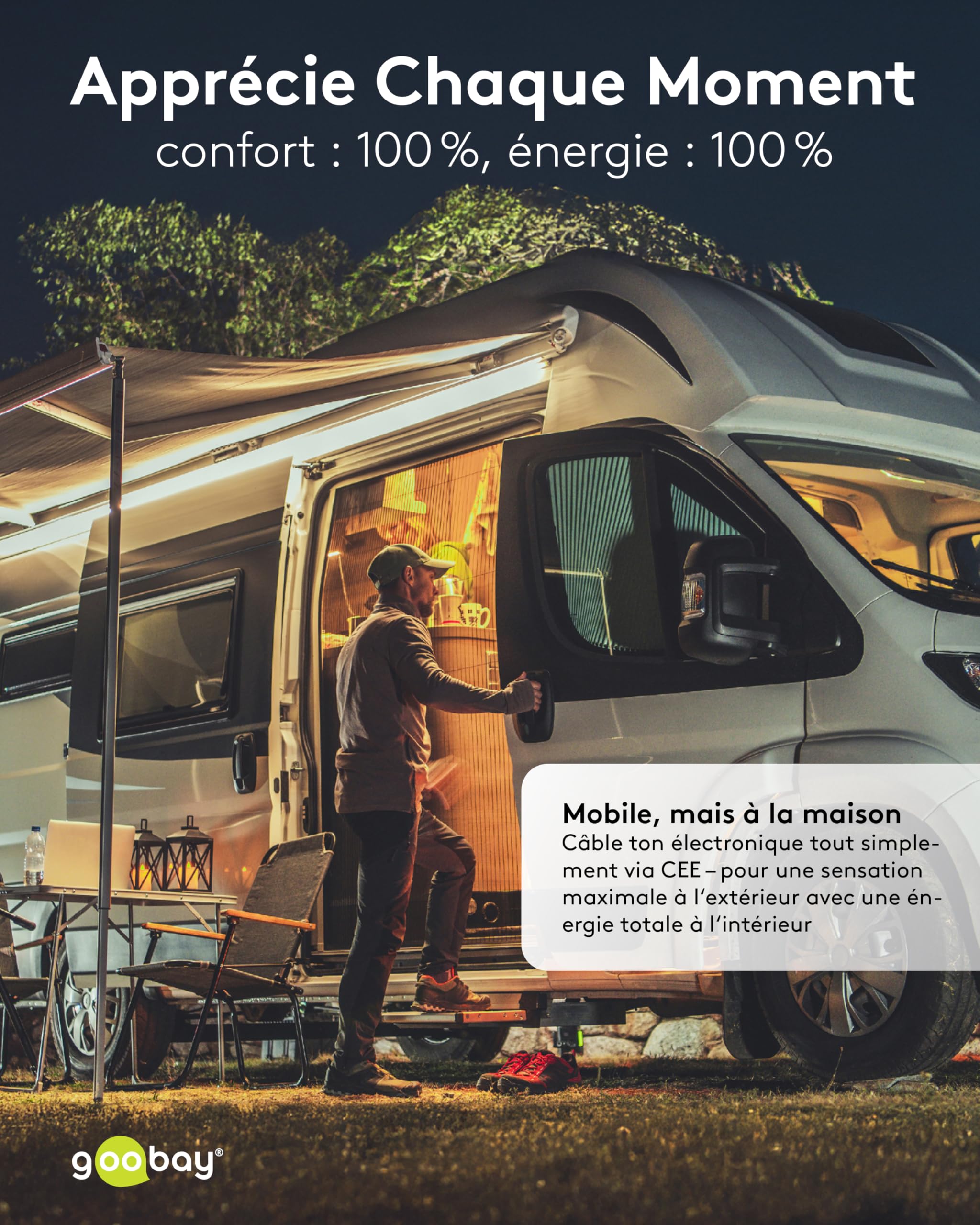 goobay Câble Adaptateur CEE pour Caravane, 5 m, Prise avec Contact de Protection vers Prise CEE avec Couvercle de Fermeture, IP44, câble de Camping, Camping-Car et Caravane 76219