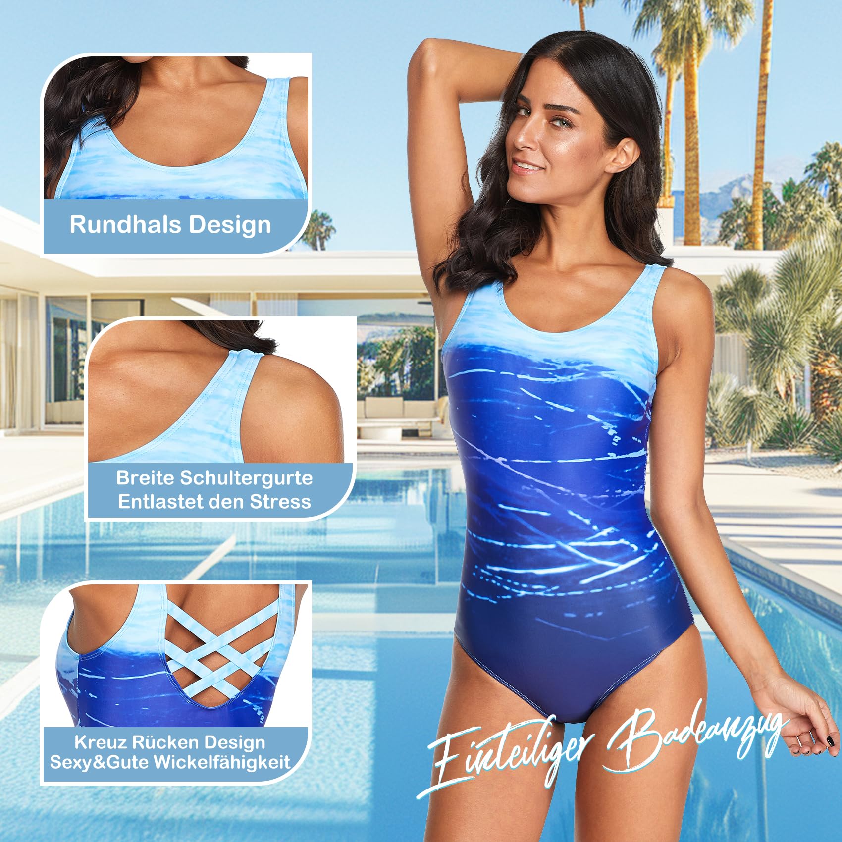 Durio Traje de baño para mujer deportivo para mujer, traje de baño sexy de una pieza con correas anchas para los hombros