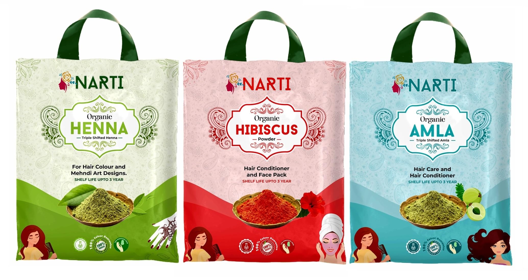 Narti natural hair care .9 kg combo of henna amla hibiscus powder for hair colour with growth 300 g each | triple shifted refined powder (.3 kg each Pack of 3)-image-25