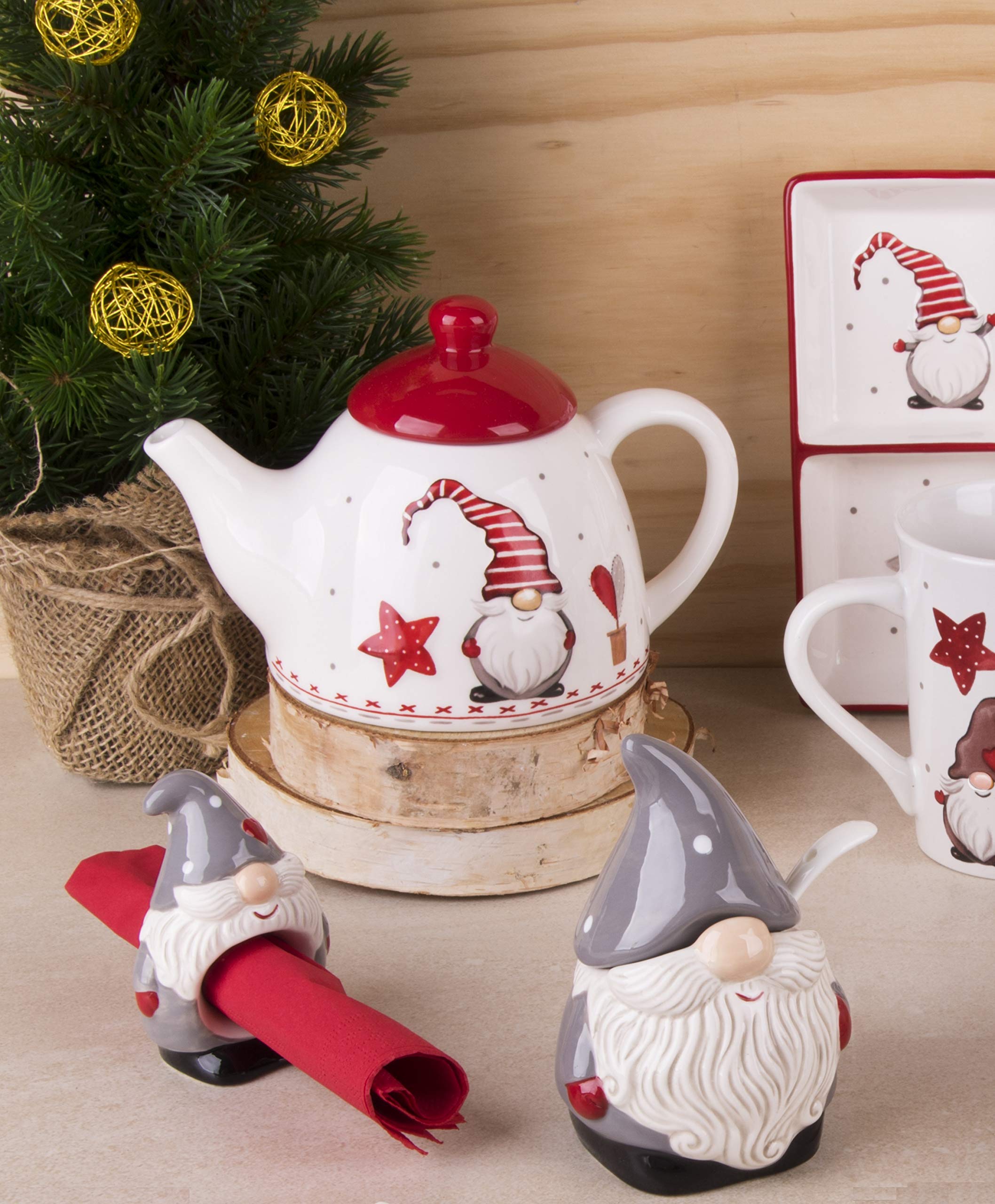 Excelsa Gnomo Christmas Serviettenhalter, Keramik, 6 Stück