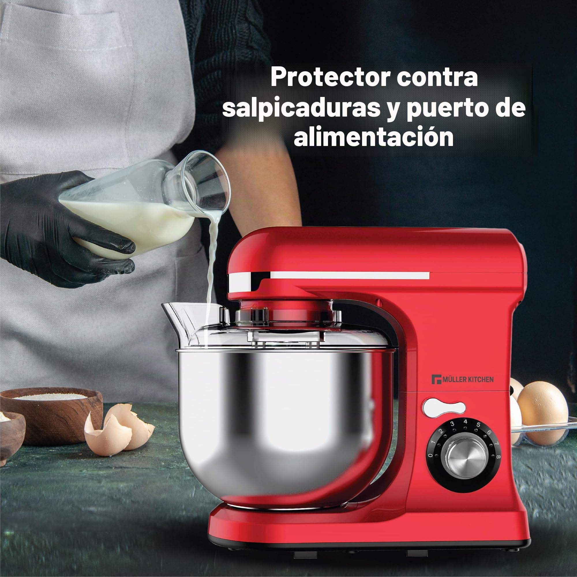 Müller Kitchen MK-6039 Robot de cocina 7L (incluye batidor, gancho para amasar y gancho para agitar, cubierta para el polvo)