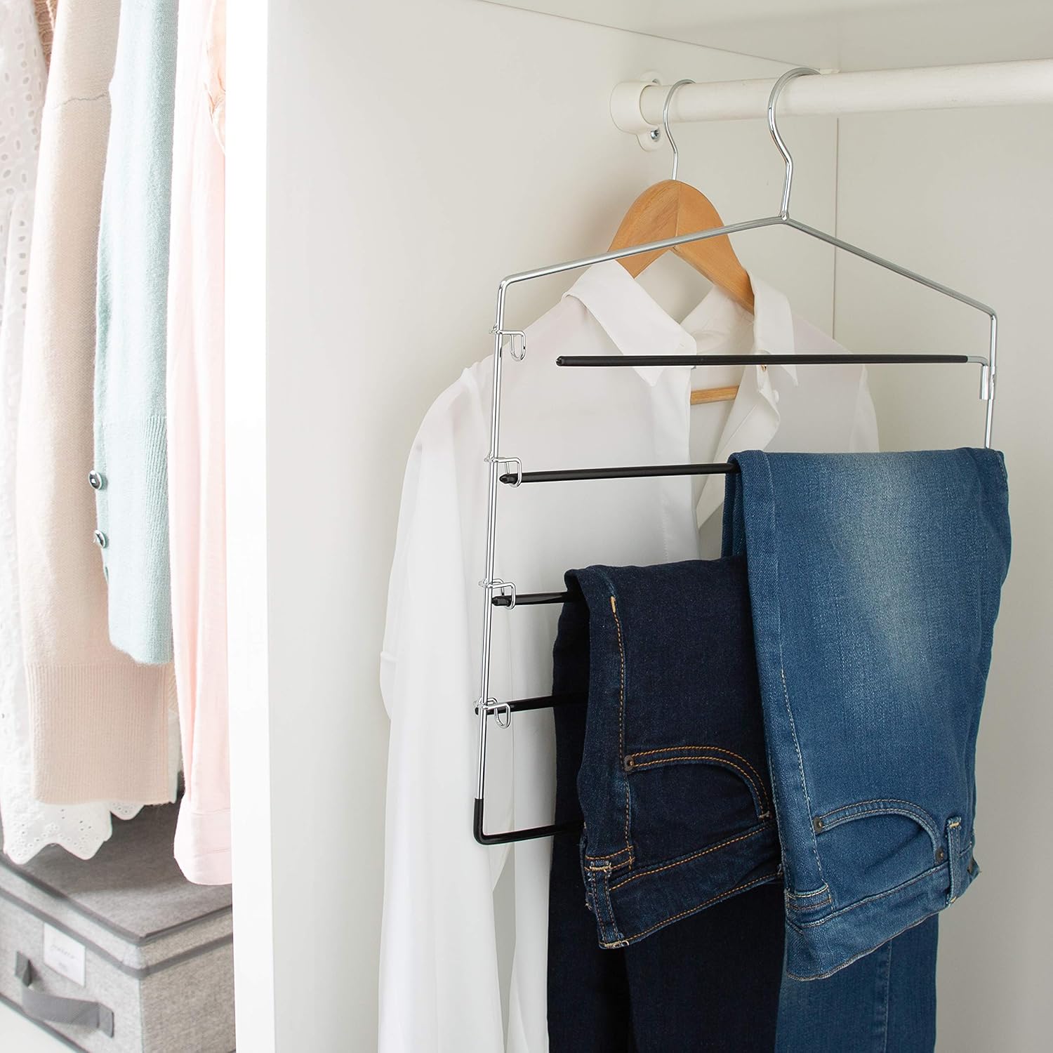 Organize It All 5-Tier Swinging Arm Pant Rack, Silver