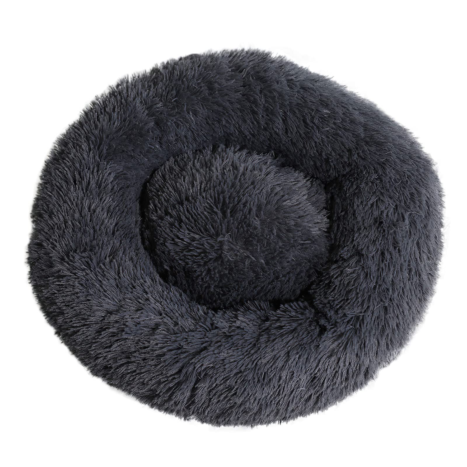Fouriding Plush Donut Dog Cat Bed-Calming Anxiety Pets Bed for Dogs Cats Pets Soft Round Cushion Beds with Non-Slip Bottom and Washable (L 60CM, Dark grey)
