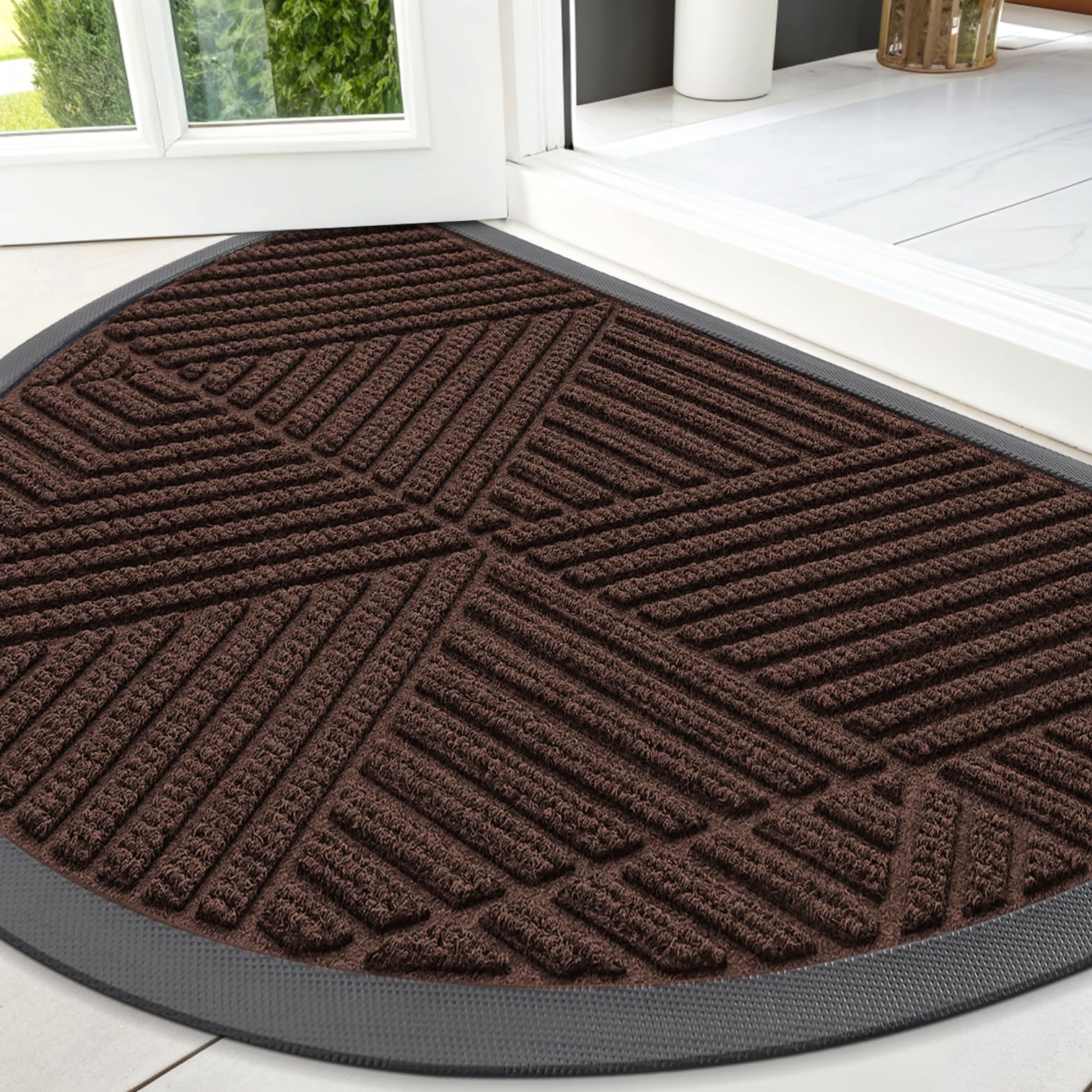 Smiry Half Circle Front Door Mat Outside Entrance, Rubber Doormat, 47x32