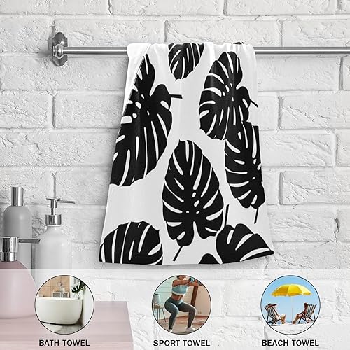 Miniatura 5 de Paquete de 2 toallas de mano de hojas de palma blancas y negras para baño, toallas de baño absorbentes de microfibra con hojas tropicales, toallas