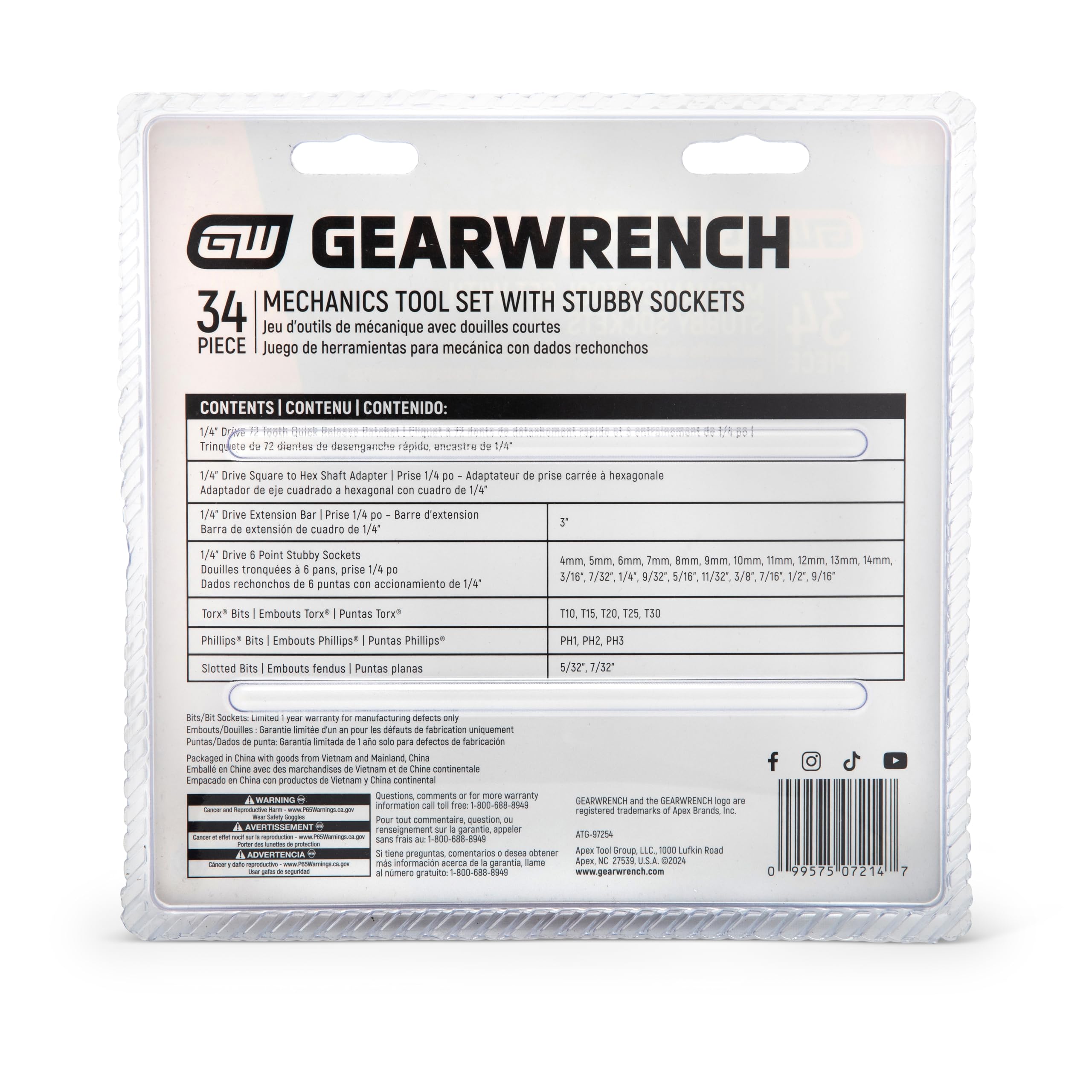 GEARWRENCH 34 Piece 72-Tooth 1/4 in. Drive Mechanics Hand Tool Set