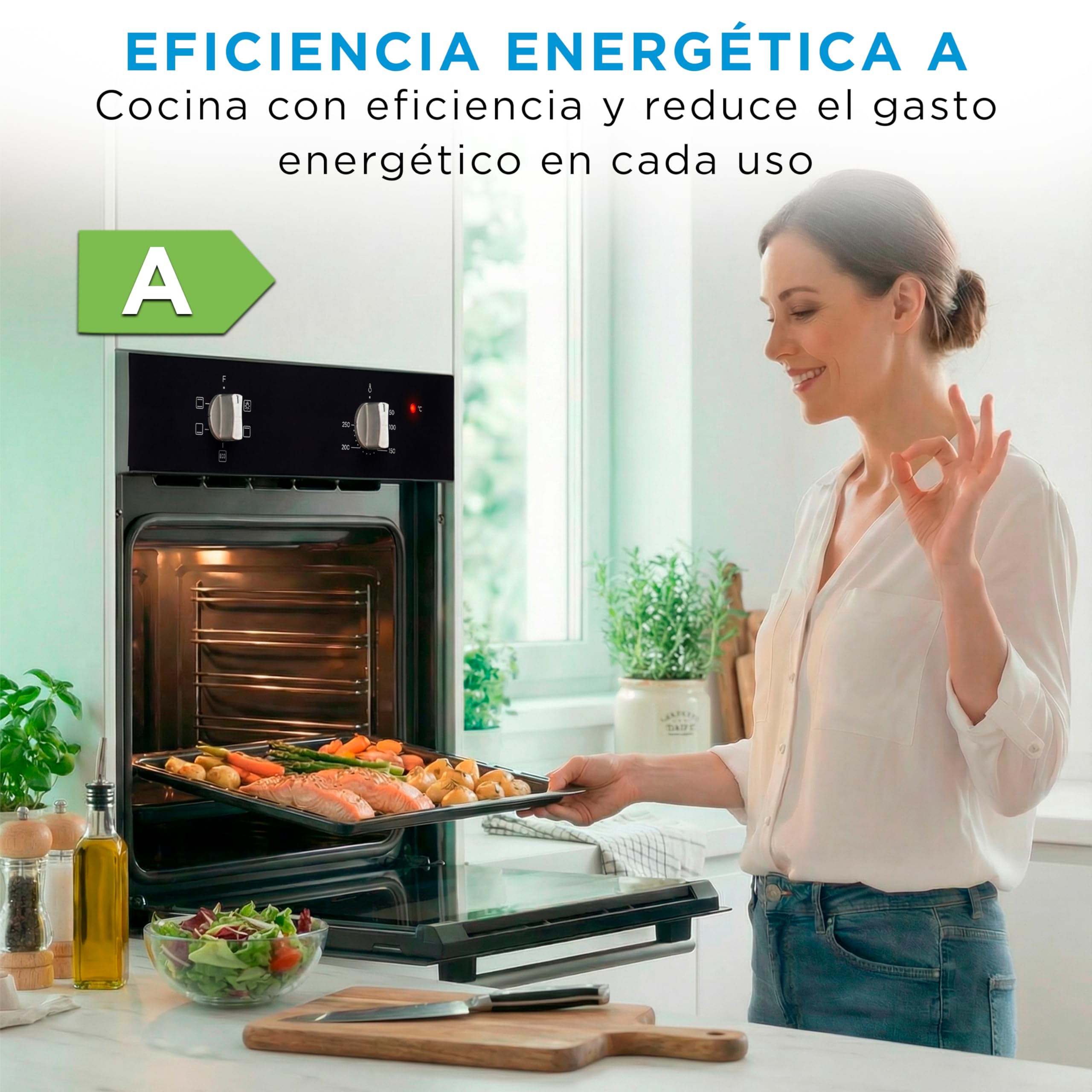 Midea Horno Electrico Empotrable Convencional de 70L y 2100W - Horno Integrable Negro con 4 funciones, Modo ECO - Hornos con Luz Led de Bajo Consumo, Puerta Doble Cristal, Bandeja Universal, y Rejilla