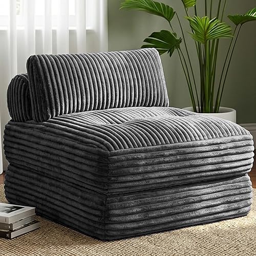 Welzona Folding Sofa Bed Plush Corduroy, Free Setup Chair Bed Sleeper, 34" Convertible Sofa Bed Chair, Sleeper Chair, Sofa Beds for Bedroom, Foldable Bed Chair for Small Spaces, Grey