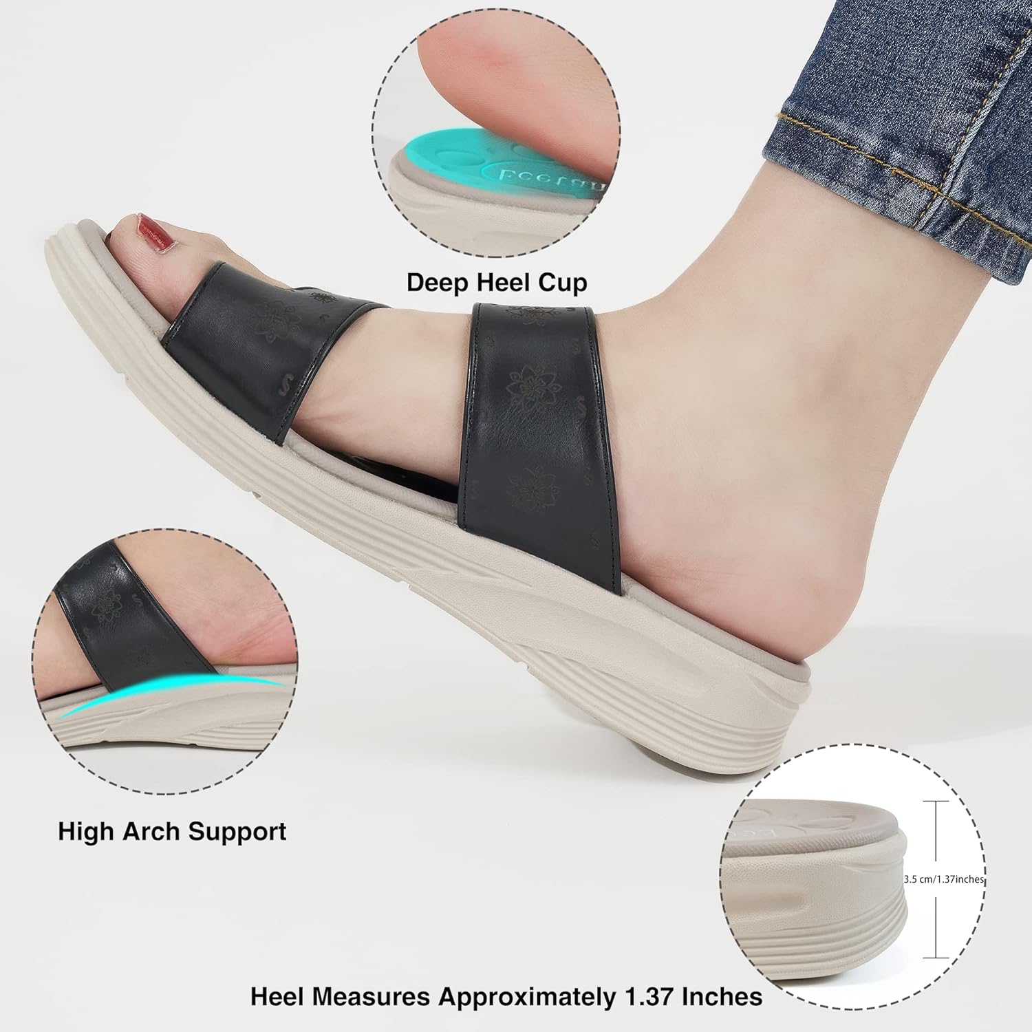 Ecetana Womens Slide Sandals with Arch Support Comfort Orthopedic