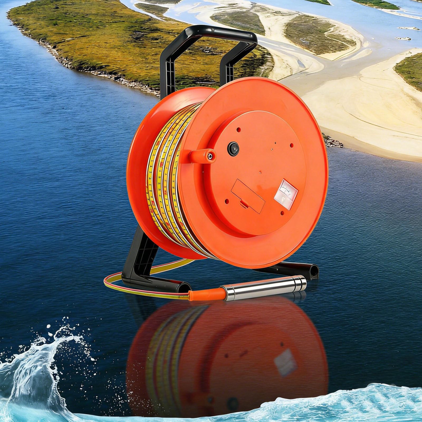 Medidor de profundidad de agua subterránea con sonda de acero inoxidable y cinta para medir el nivel de agua de pozo