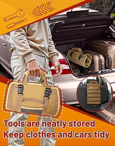 Miniatura 4 de QcoQce Rollo de herramientas Oxford resistente, bolsa de herramientas resistente al agua y duradera con 6 bolsillos, organizador de herramientas