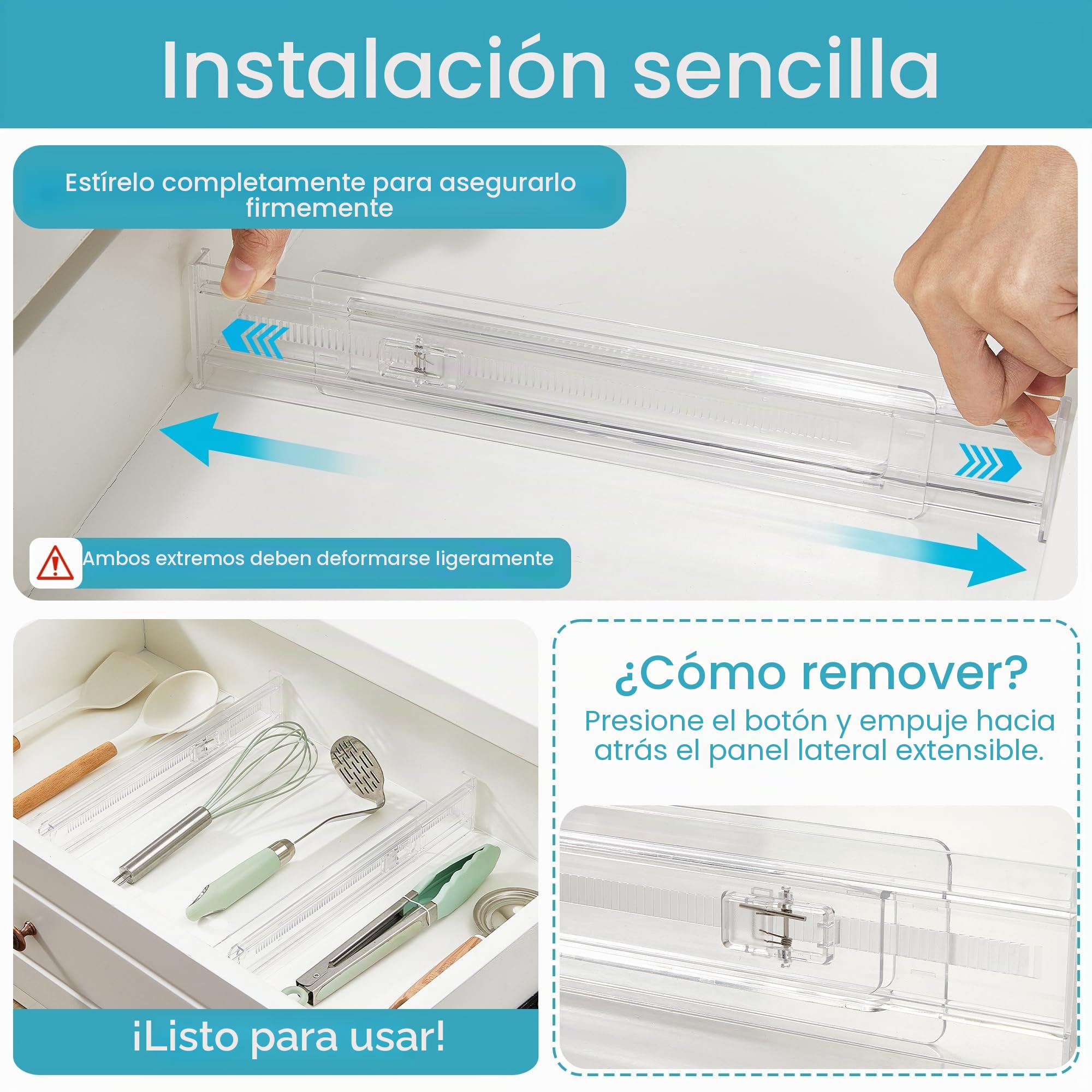 Vtopmart 8Pack Separador de Cajones, 5.9 Cm de Alto, 32.76–54.35 Cm, Organizador de Cajones de Cocina Ajustable y Expandible, Separadores de Organizador de Plástico Transparente para Ropa Interior