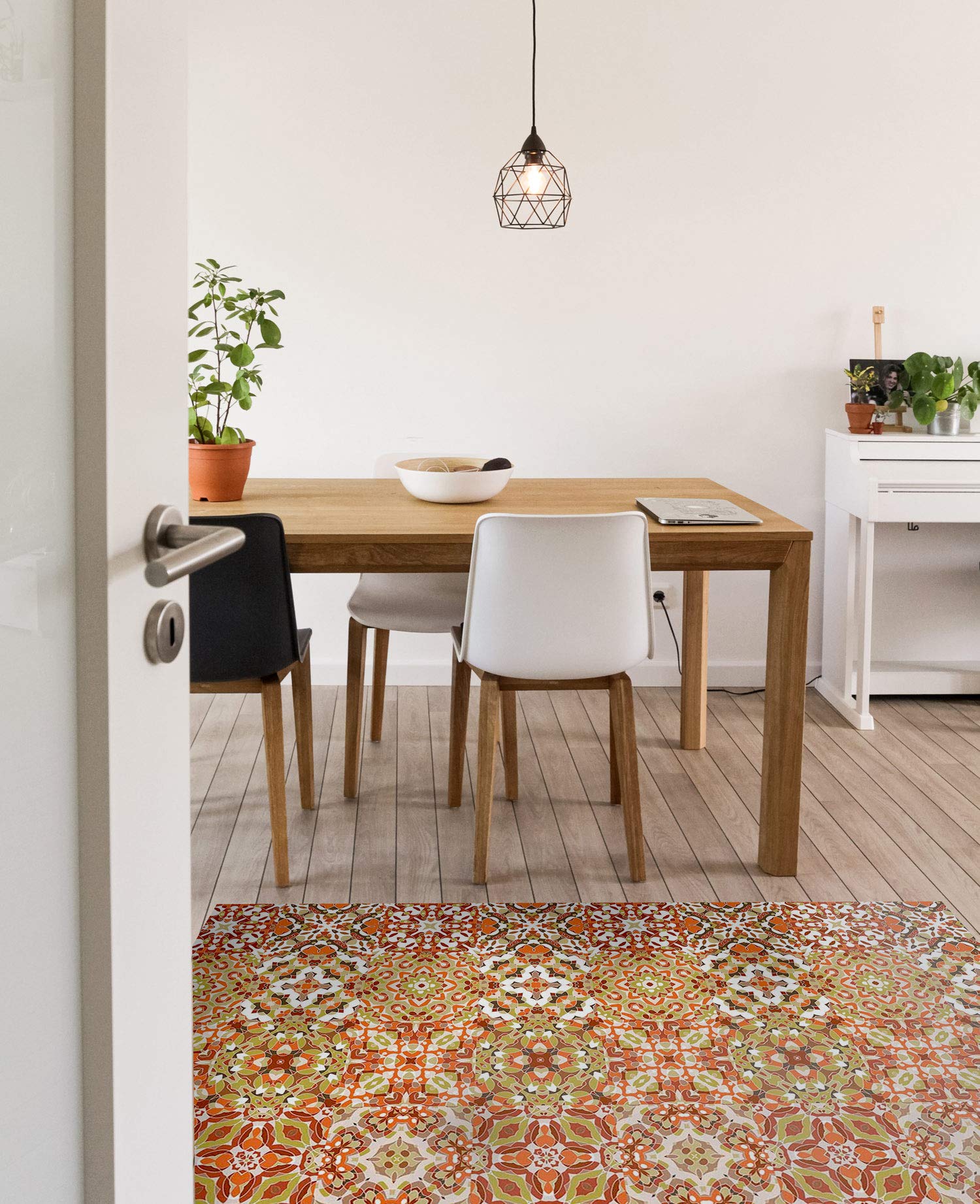 Panorama Alfombra Vinílica Cocina Baño - Modelo Baldosa Hidráulico Oriental Naranja 80x150 cm - Varios tamaños - Decoración Hogar