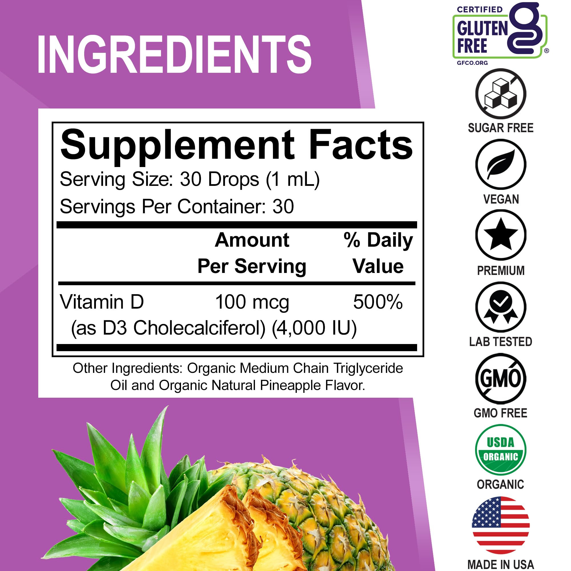 Vitamin D3 Liquid Drops Organic - Vegan VIT D Liquid Vitamin D for Adults & Kids Oil 4000 IU Vegan Organic D3 Drops Sublingual Supplement - Immune & Bone Health VIT Supplements, Non-GMO 30 Servings — Amazon image 6