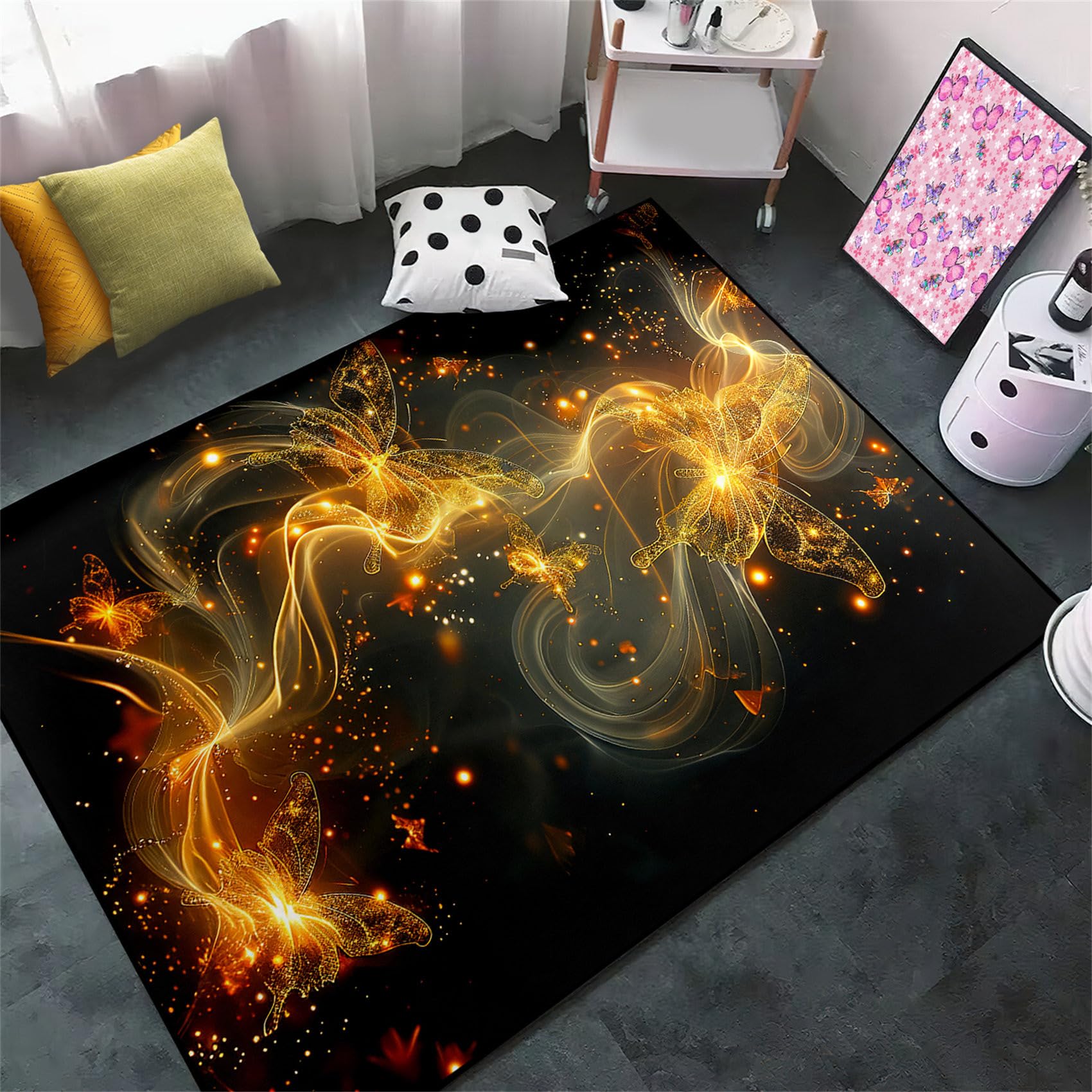 Butterfly Rugs for Kids - 47 in x 31 in Butterfly Area Rug for Girls Boys Kids Bedroom Living Playing Room Butterflies Carpet Rugs Soft Indoor Outdoor