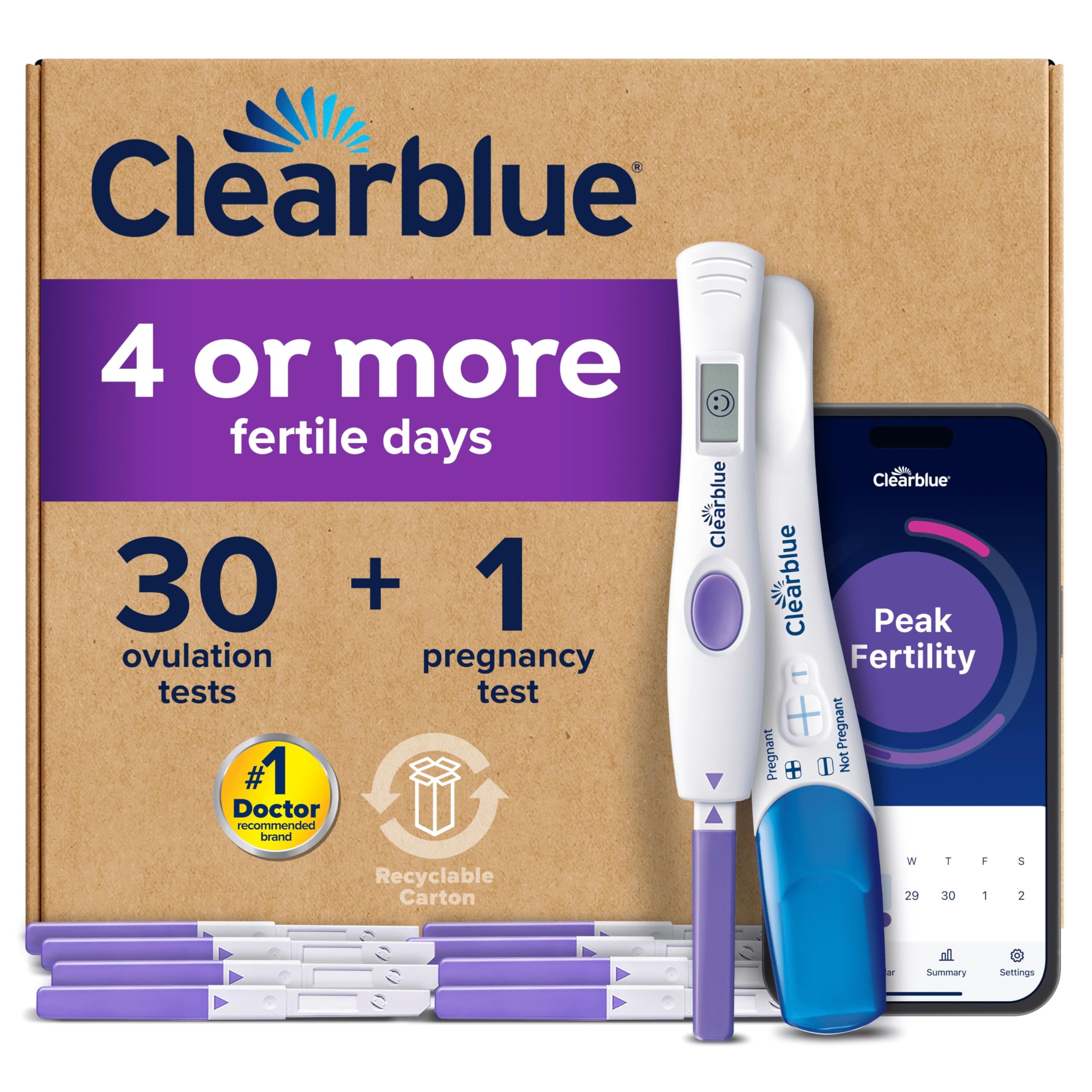 Clearblue Digital Ovulation and Pregnancy Test - Double Your Chances of Getting Pregnant. 30 Advanced Digital Ovulation Tests and 1 Rapid Detection Pregnancy Test, Try The Free Cycle Tracking App