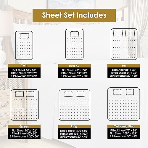 Miniatura 5 de SUPERIOR Juego de sábanas de algodón de 800 hilos, incluye 1 sábana bajera totalmente elástica con bolsillo profundo, 1 sábana encimera, 2 fundas de