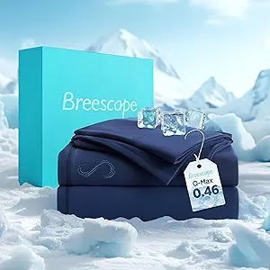 Breescape Cooling Sheet Set Twin XL Size - BlendTek™ Dry & Cool Technology for Hot Sleepers and Night Sweats, Q-Max>0.46 Tech, Deep Pocket Up to 18", 360° Elastic Band, Twilight Blue