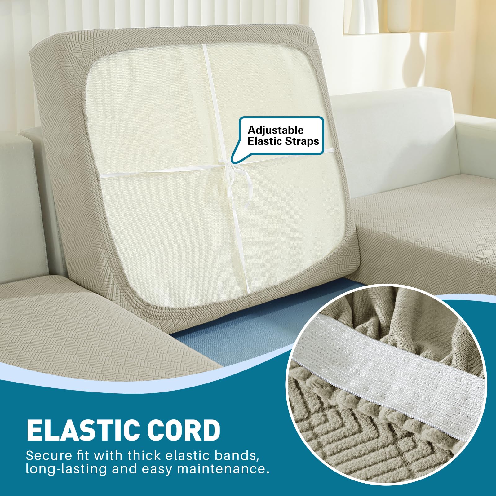 YSTELLAA Copriseduta Divano Elasticizzato, Copricuscino Divano Universale, Fodera Cuscino Seduta Antiscivolo, Lavabile, Super Morbido, 3 Posti, Cachi