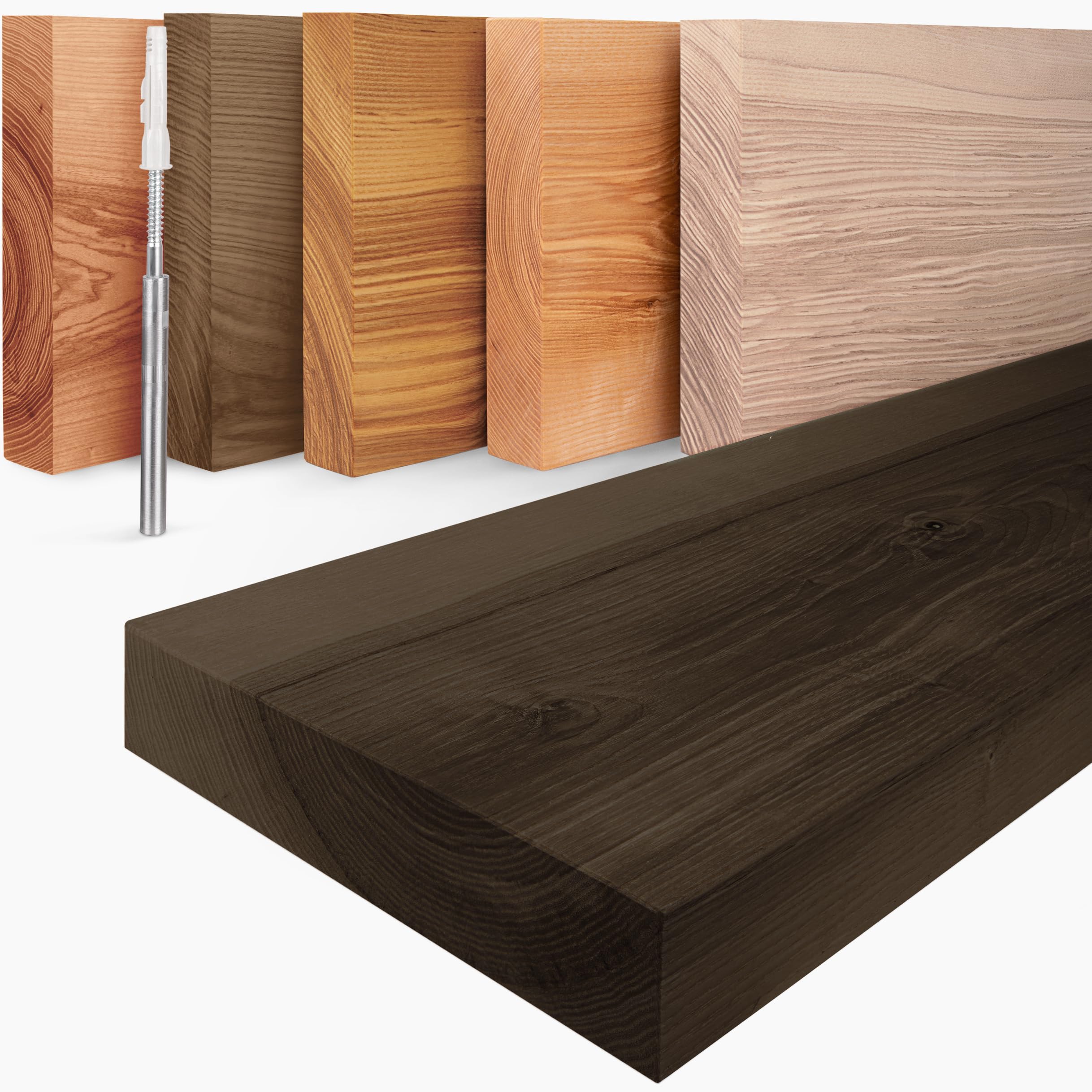 LAMO Manufaktur Mensola sospesa in legno con fissaggio invisibile | Mensola 160 cm per soggiorno, ufficio | Colore: nero, Bordo: diritto | Legno massello, design moderno, effetto sospeso