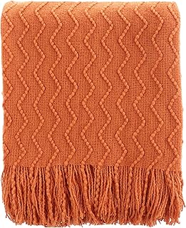 BATTILO HOME Burnt Orange Throw Blanket for Couch, Decorative Fall Throw Blanket with Tassels Halloween Throw Fall Decor, 50"x60"
