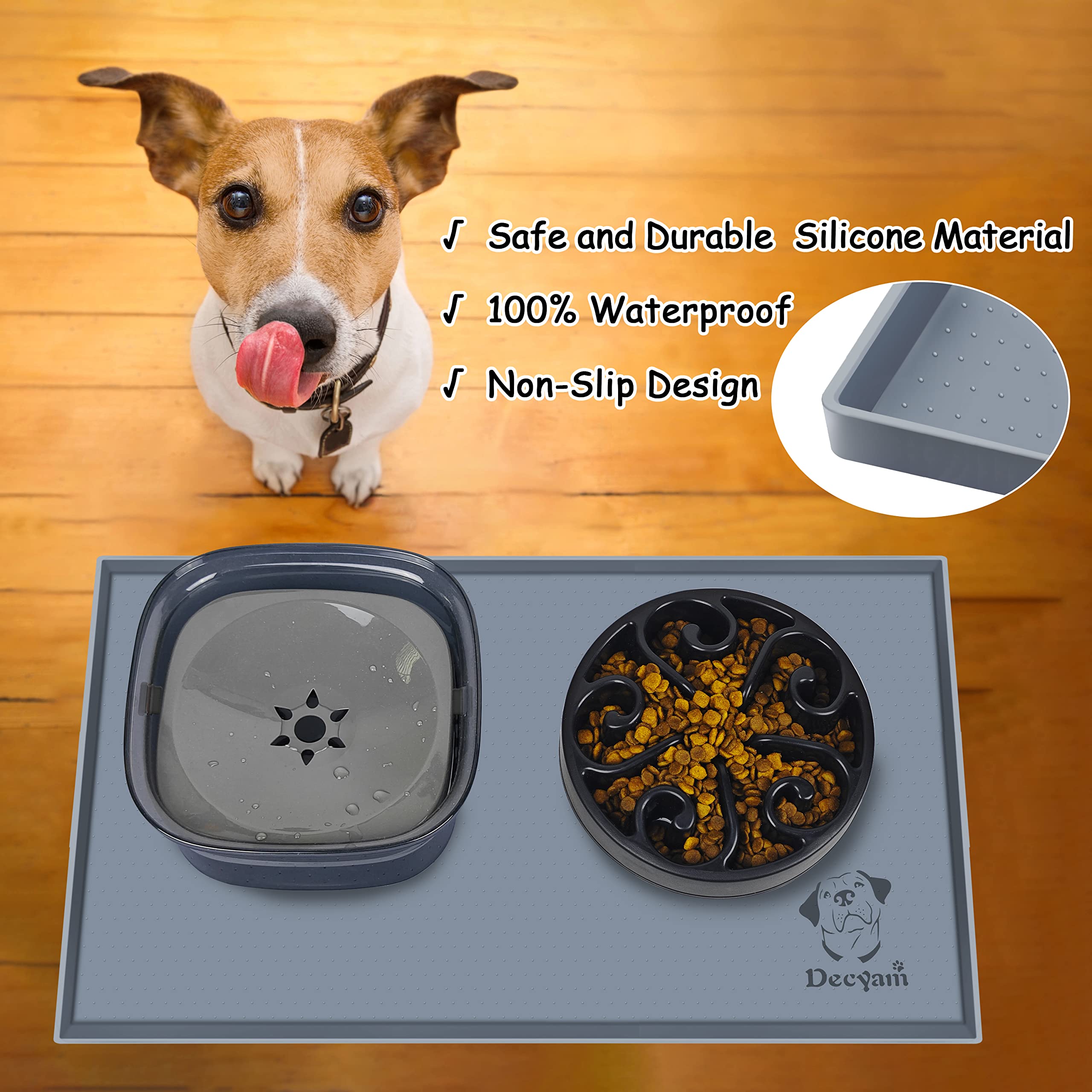 Decyam Tapete de Comida para Perros, tapete de Comida para Gatos, tapete para Perros con diseño Antideslizante, tapete para Gatos con Altura Adicional para Evitar derrames, fácil de Limpiar