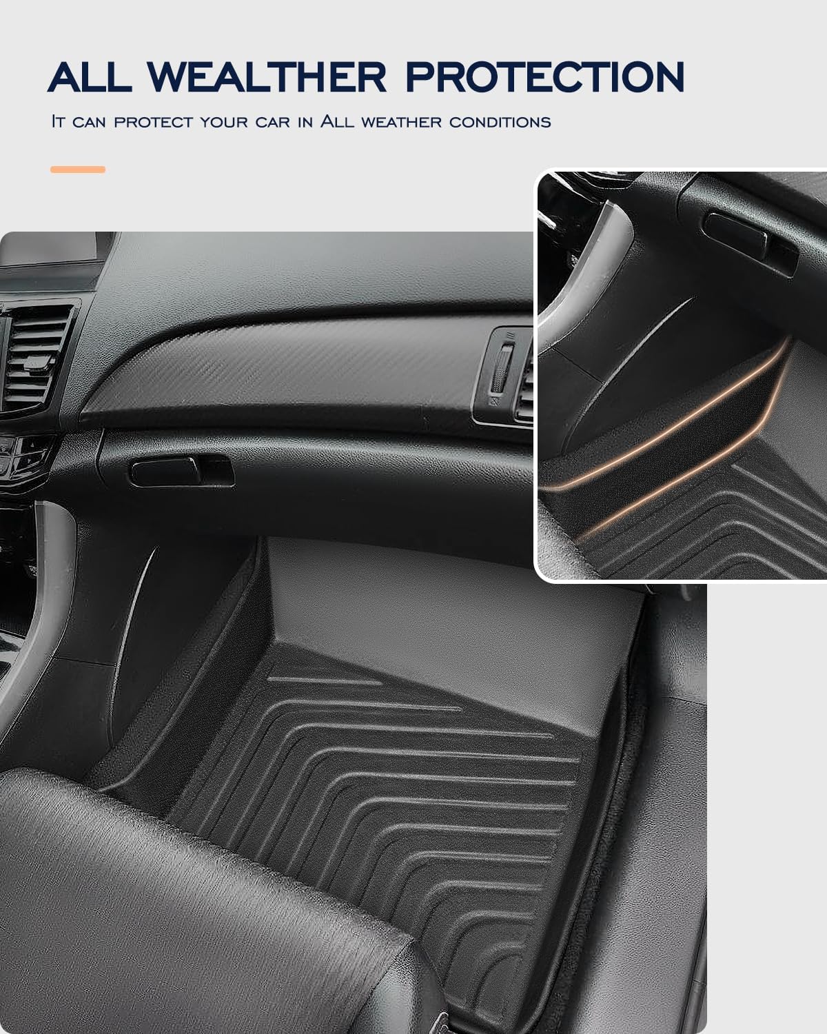 All-Weather Floor Mats for Honda Accord 2013-2017 (Only for Sedan) Custom Fit Black Rubber Car Liners, Waterproof Vehicle Accessories for Front & Rear, Heavy Duty Interior Protection - Image 7