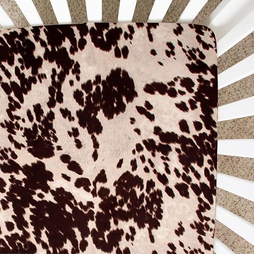 Baby Fitted Crib Sheet White Cow Skin Western Animal Print for Baby Boys & Girls, Brown, Standard, 52x28x6 Inch (Pack of 1)