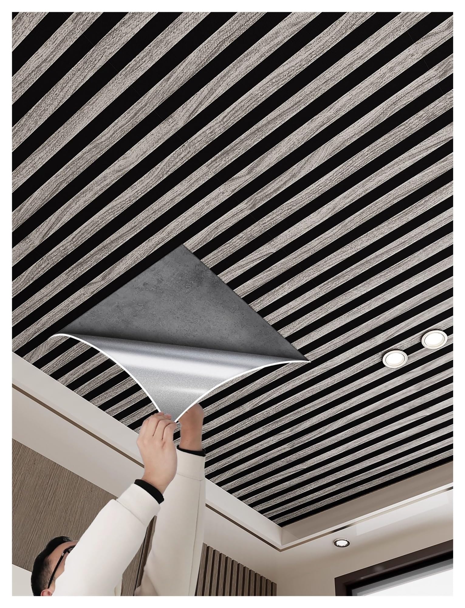 Panneaux de plafond 3D pour masquer les défauts des murs de salon