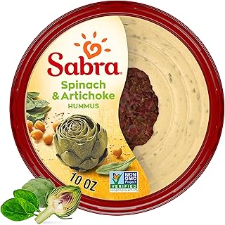 Sabra Hummus Dip with Spinach & Artichoke for Snacking and Sharing, 10 Oz - Great Hummus for Spread, Snacks & Lunches - Non-GMO, Dairy-Free, Vegan, Vegetarian, Kosher & Gluten-Free