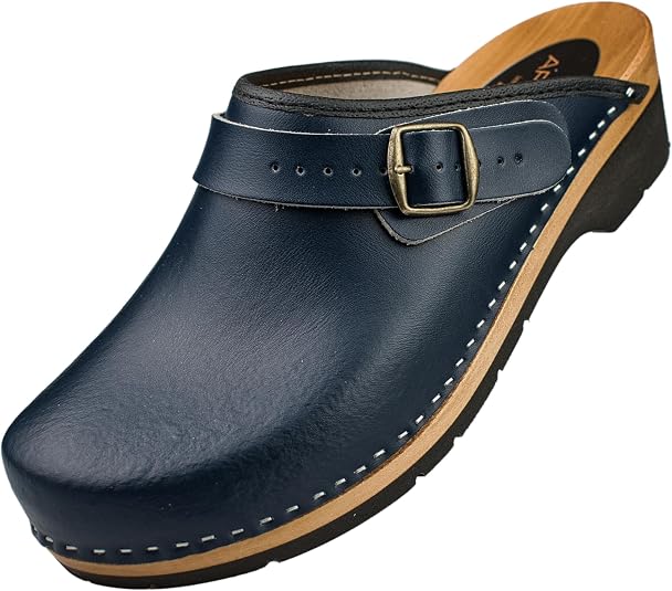 APREGGIO Men's Leather Wooden Clogs for Garden Use