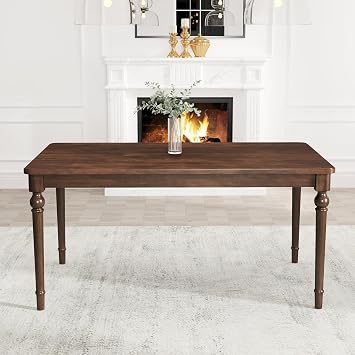 63 Inch Dining Table for 4-6 People Solid Wood Dining Room Table with Turned Legs Farmhouse Rectangular Kitchen Table Conference Table for Dining Room Living Room Home OfficeBrown
