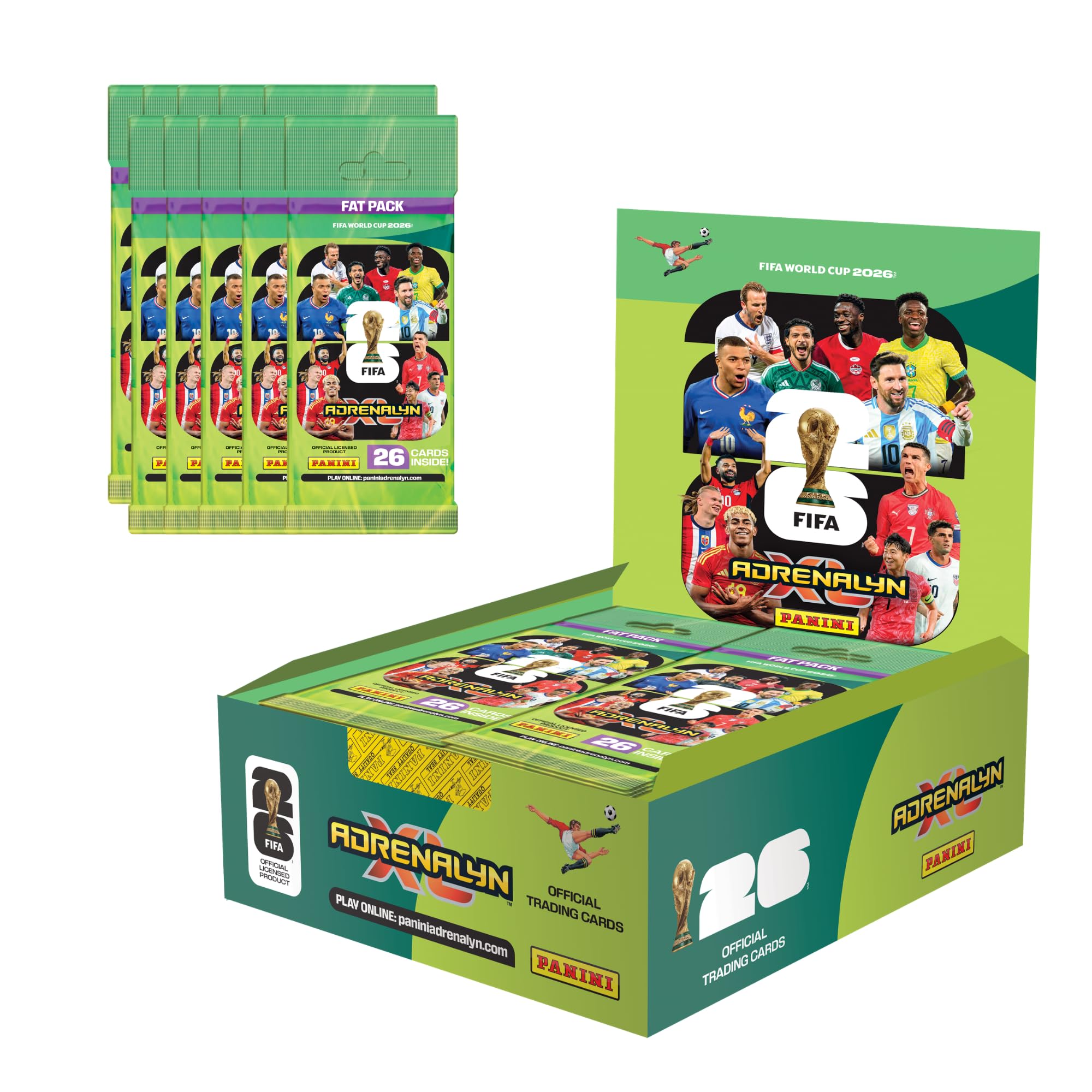 Panini Adrenalyn XL FIFA World Cup 2026 - Confezione da 10 carte da collezione ufficiali da calcio - Fat Box