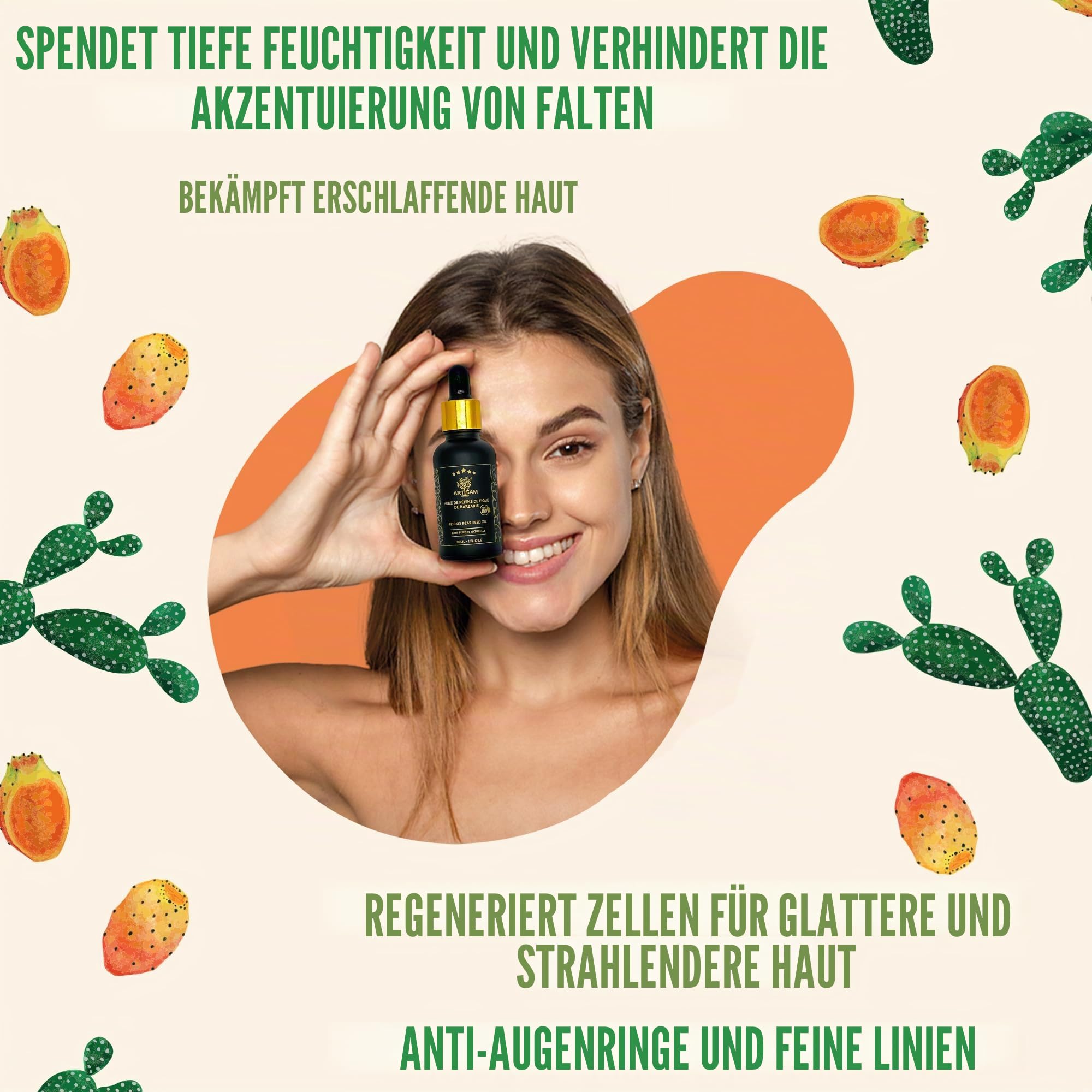 Beste Kaktusfeigenkernöl – Certifiée 100% Bio, Pure & Naturelle, Vegan – Kaltgepresst – Anti-Aging Gesichtsöl – Marokko Ursprung – Für Gesicht, Haare, Nägel – Opuntia Ficus-Indica – Feigenkaktusöl