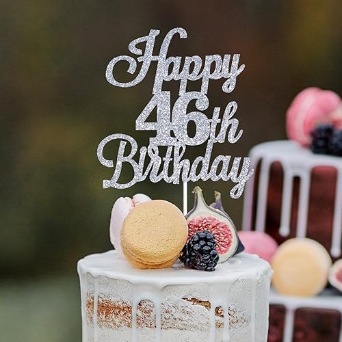 Miniatura 8 de Decoración para tartas de cumpleaños número 46 con purpurina plateada, decoración de cumpleaños de 46 años, decoración de cumpleaños de 46 años,