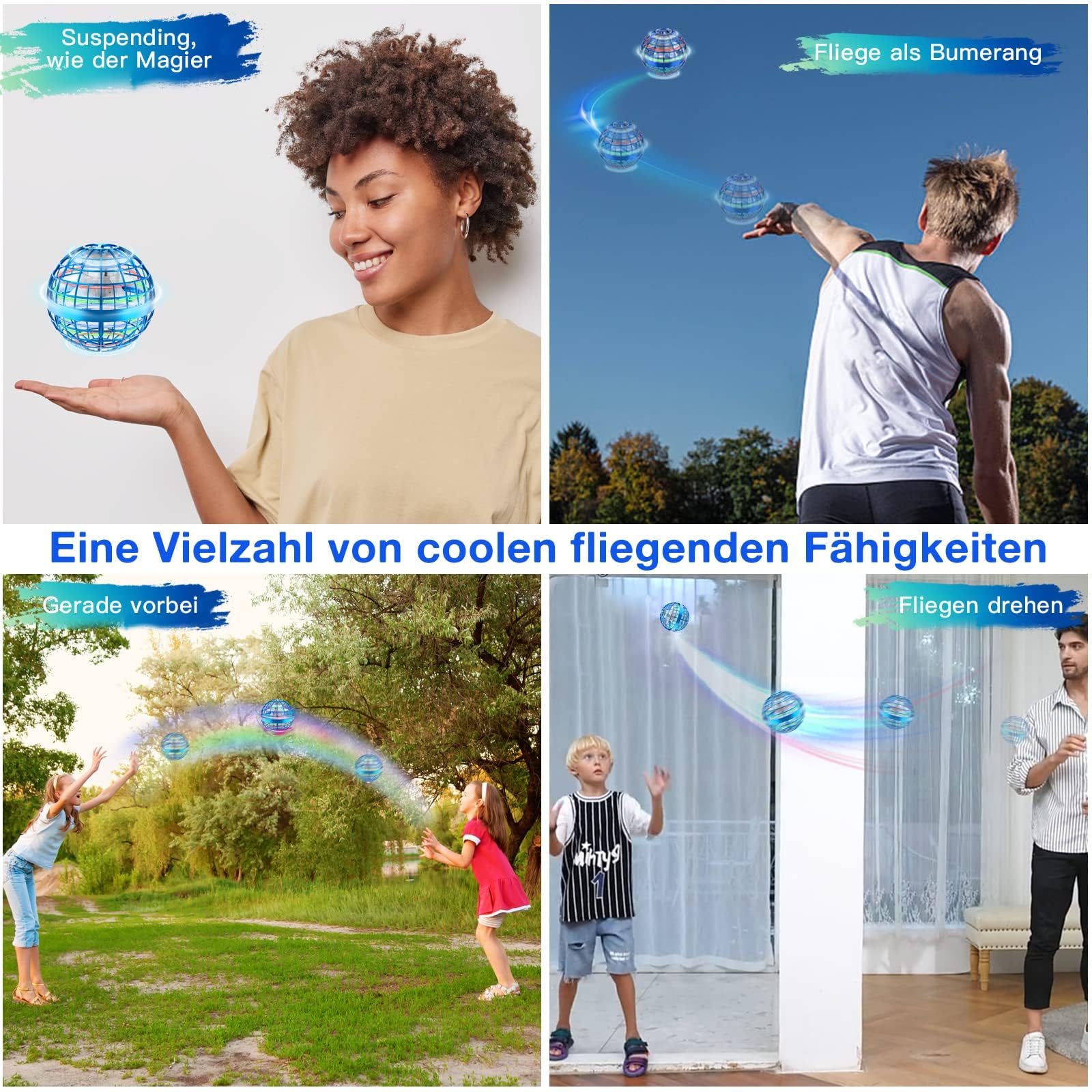 Zookao Fliegender Ball, Mini Drohne Für Kinder Flying Boomerang Ball mit LED Licht Spielzeug Geschenke für Jungen Mädchen Indoor Outdoor Cooles Flugzeug