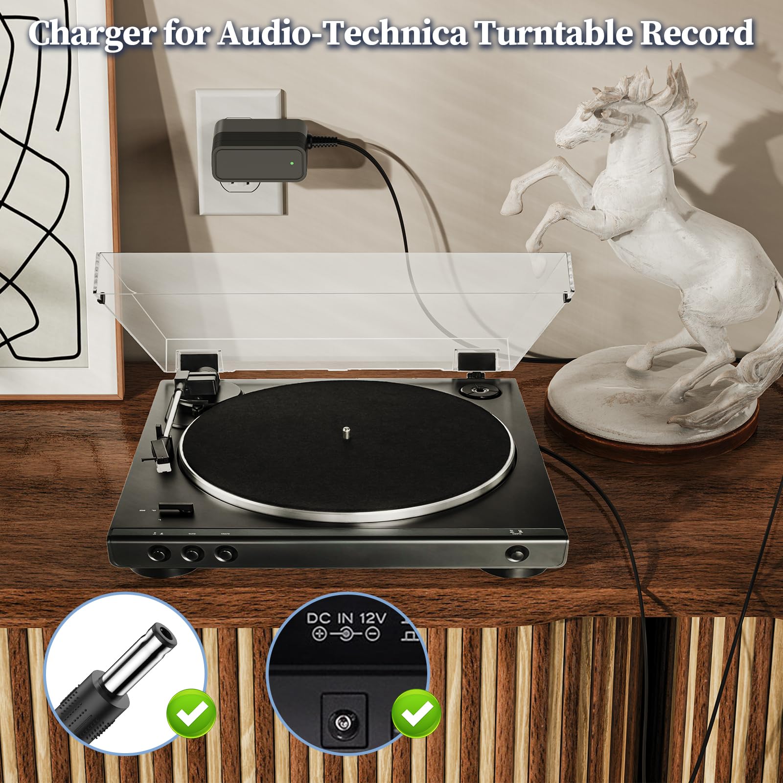Ricambio per caricabatterie giradischi Audio Technica, adattatore CA 12 V per Audio Technica AT-LP60X AT-LP60X-BK AT-LP60X-BW AT-LP120XUSB-BK AT-LP60XBT-RD Direct-Drive Giradischi Alimentatore